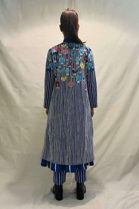Shop KA-Sha Blue Cotton Applique Mona Striped Skirt at Aza Fashions Shop_KA-Sha_Blue Cotton Applique Mona Striped Skirt _at_Aza_Fashions