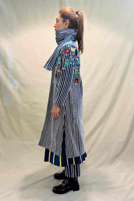 Shop_KA-Sha_Blue Cotton Applique Mona Striped Skirt _Online_at_Aza_Fashions