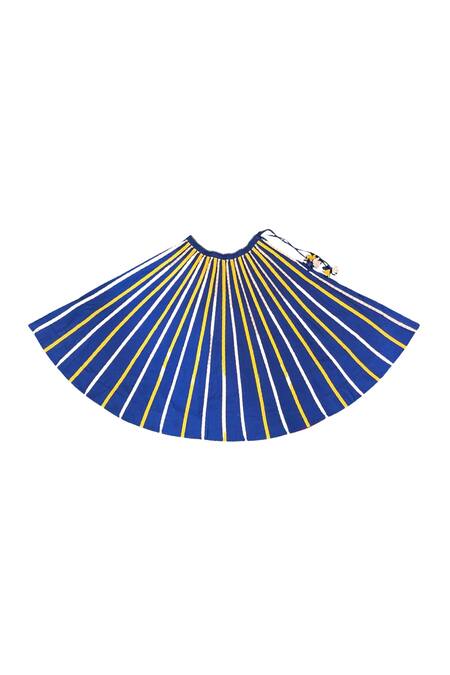KA-Sha_Blue Cotton Applique Mona Striped Skirt _at_Aza_Fashions
