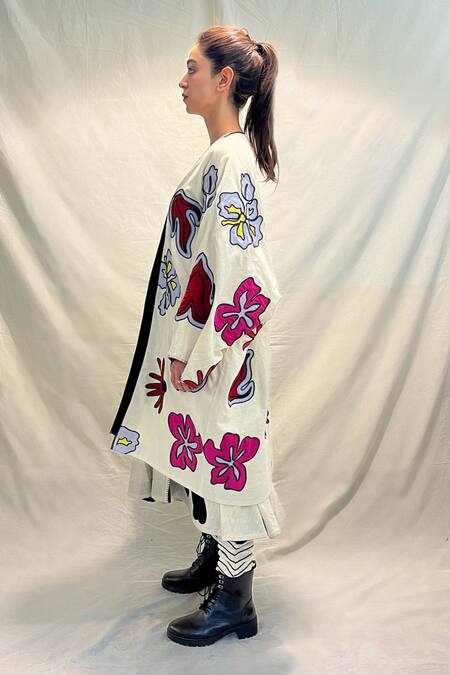 Buy_KA-Sha_Off White Kora Cotton Applique Open Phoolan Floral Jacket 
