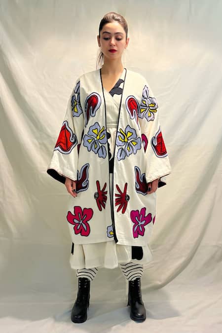 Buy_KA-Sha_Off White Kala Cotton Applique Thakur Striped Pant _Online_at_Aza_Fashions