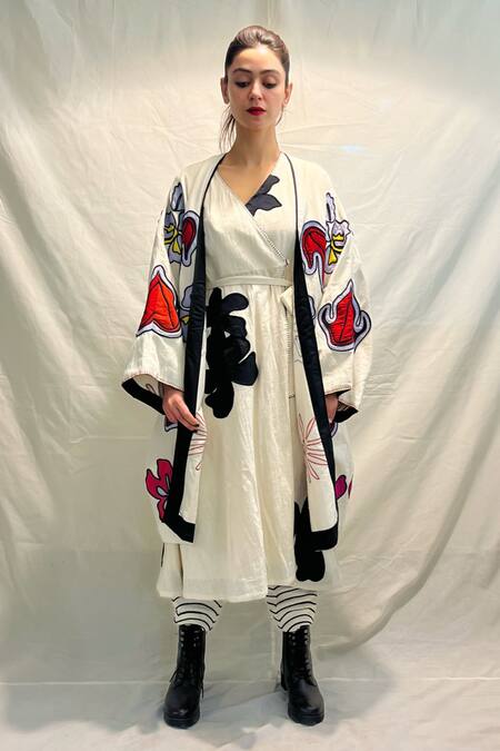 Shop_KA-Sha_Off White Kala Cotton Applique Thakur Striped Pant _Online_at_Aza_Fashions