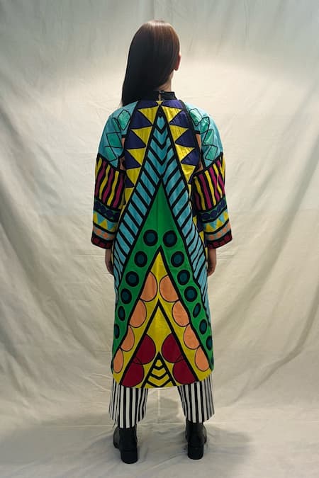 Shop_KA-Sha_Multi Color Cotton Applique Carnival High Round Neck Appy Jacket _at_Aza_Fashions