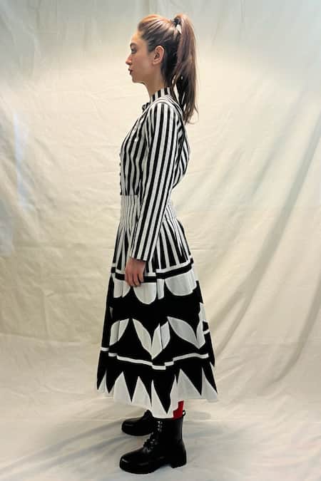 Shop_KA-Sha_Black Cotton Applique Tribe Vibe Appy Midi Skirt _Online_at_Aza_Fashions