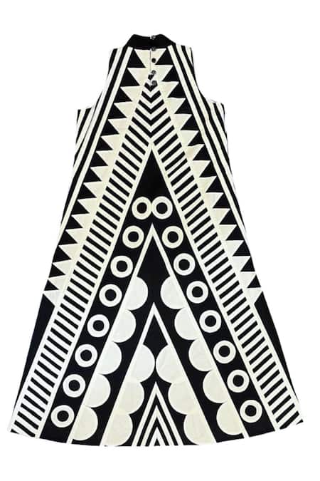 Buy_KA-Sha_Black Cotton Halter Neck Appy Tribe Vibe Tunic _Online_at_Aza_Fashions