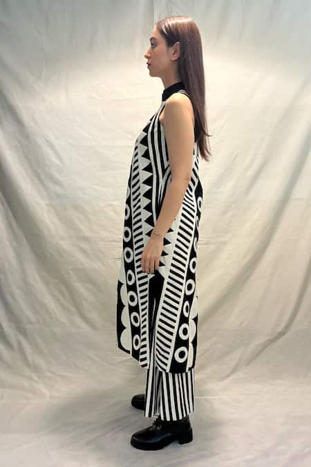 Shop_KA-Sha_Black Cotton Halter Neck Appy Tribe Vibe Tunic _Online_at_Aza_Fashions