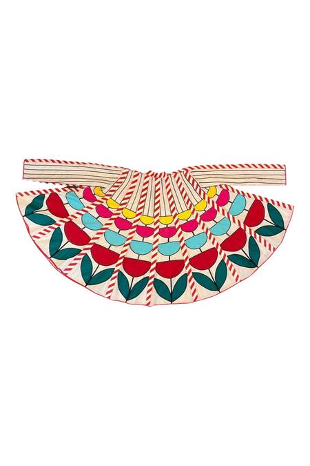 KA-Sha_Multi Color Cotton Applique Square Neck Buddy Bloom And Corded Dress _Online_at_Aza_Fashions