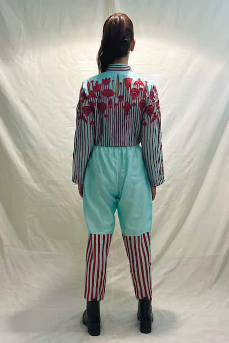 KA-Sha Eve Rose Bloom Applique Corded Crop Top 