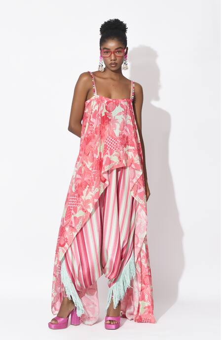 Buy Rishi and Vibhuti Pink Crepe Fringe Square Neck Breezy Bay Kurta With Dhoti Online at Aza Fashions Buy_Rishi and Vibhuti_Pink Crepe Fringe Square Neck Breezy Bay Kurta With Dhoti _Online_at_Aza_Fashions