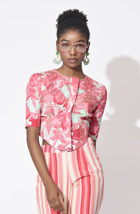 Buy_Rishi and Vibhuti_Pink Crepe Sequins, Embroidery Round Neck Love Struck Corset With Sharara _Online_at_Aza_Fashions