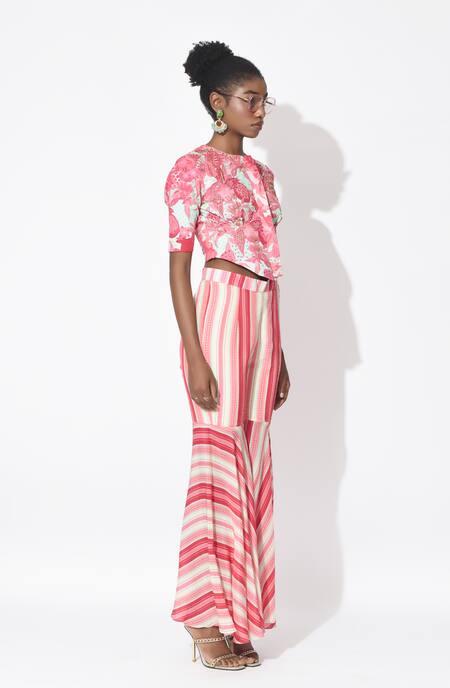 Shop_Rishi and Vibhuti_Pink Crepe Sequins, Embroidery Round Neck Love Struck Corset With Sharara _Online_at_Aza_Fashions