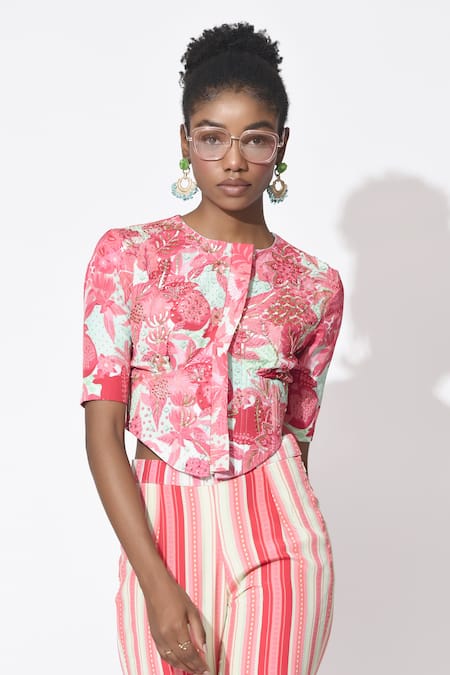 Shop_Rishi and Vibhuti_Pink Crepe Sequins, Embroidery Round Neck Love Struck Corset With Sharara 