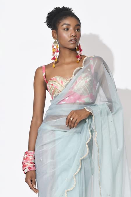 Rishi and Vibhuti Cupid Hand Embroidered Saree With Blouse 