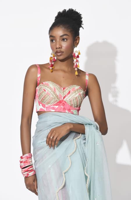 Buy Rishi and Vibhuti Blue Crepe Embroidery Sweetheart Neck Cupid Hand Saree With Blouse Online at Aza Fashions Buy_Rishi and Vibhuti_Blue Crepe Embroidery Sweetheart Neck Cupid Hand Saree With Blouse _Online_at_Aza_Fashions