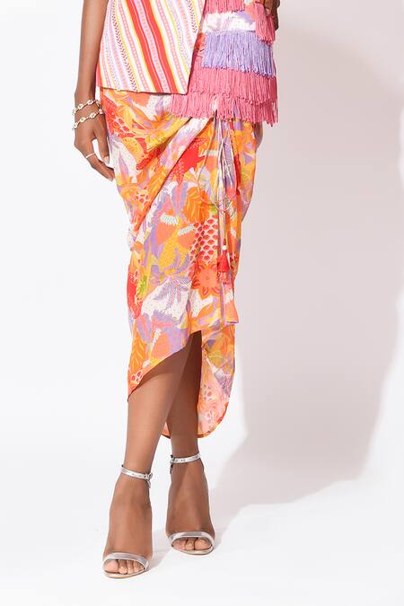 Shop Rishi and Vibhuti Orange Crepe Sequins, Fringe, Embroidery V-neck Craze Charm Vest With Skirt Online at Aza Fashions Shop_Rishi and Vibhuti_Orange Crepe Sequins, Fringe, Embroidery V-neck Craze Charm Vest With Skirt _Online_at_Aza_Fashions