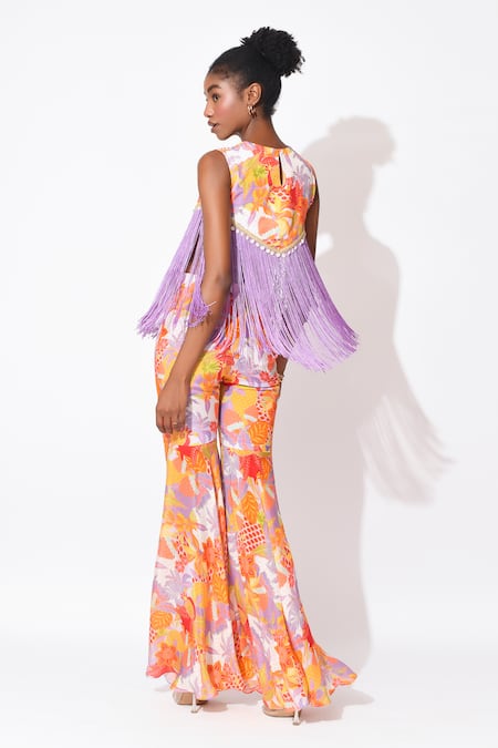 Rishi and Vibhuti Lavender Bliss Embroidered Printed Top With Pant 