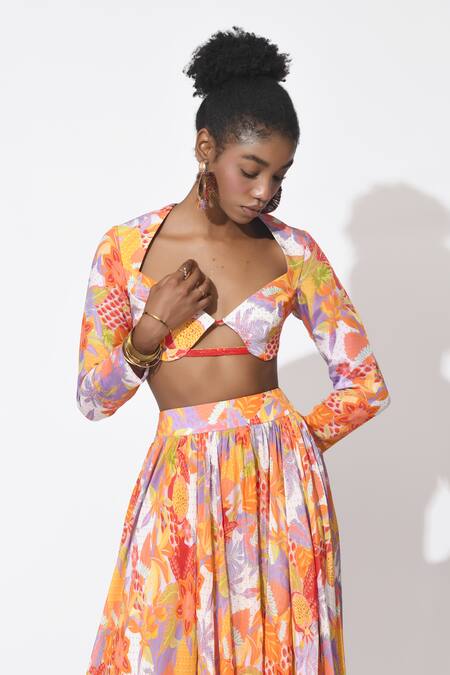 Buy Rishi and Vibhuti Orange Organza, Crepe Embroidery, Cut Work Whirl Skirt Embellished Lehenga Set Online at Aza Fashions Buy_Rishi and Vibhuti_Orange Organza, Crepe Embroidery, Cut Work Whirl Skirt Embellished Lehenga Set _Online_at_Aza_Fashions