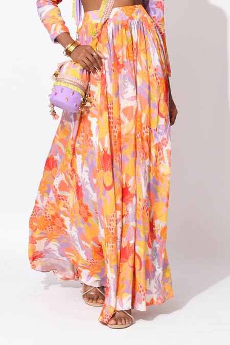 Shop Rishi and Vibhuti Orange Organza, Crepe Embroidery, Cut Work Whirl Skirt Embellished Lehenga Set Online at Aza Fashions Shop_Rishi and Vibhuti_Orange Organza, Crepe Embroidery, Cut Work Whirl Skirt Embellished Lehenga Set _Online_at_Aza_Fashions