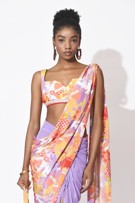 Buy Rishi and Vibhuti Orange Crepe Embroidery, Cut Festive Frenzy Printed Pre-draped Saree With Blouse Online at Aza Fashions Buy_Rishi and Vibhuti_Orange Crepe Embroidery, Cut Festive Frenzy Printed Pre-draped Saree With Blouse _Online_at_Aza_Fashions