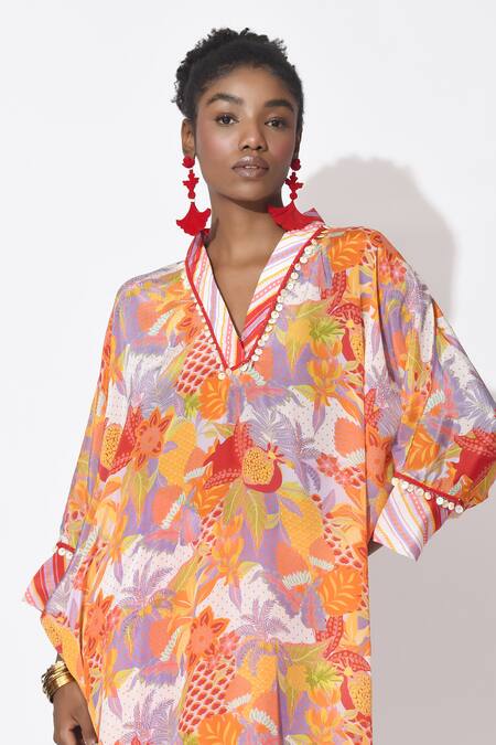 Rishi and Vibhuti_Orange Crepe Cut Work, Embroidery Tranquil Embellished Printed Kurta With Pant _Online_at_Aza_Fashions