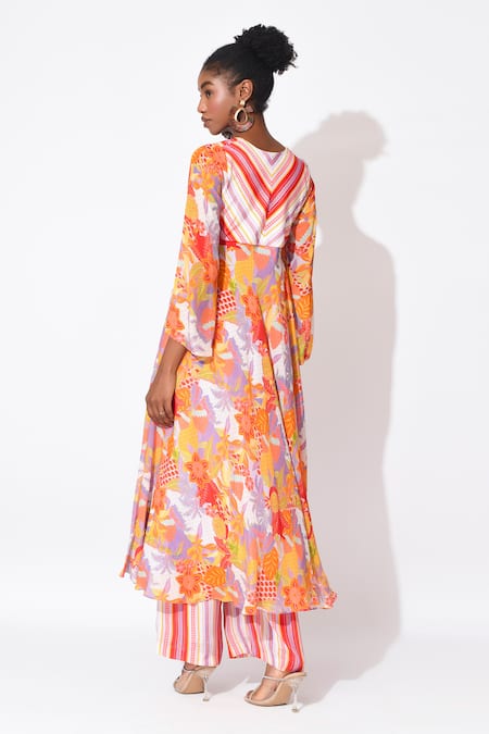 Rishi and Vibhuti Azure Embellished Printed Anarkali Pant Set 