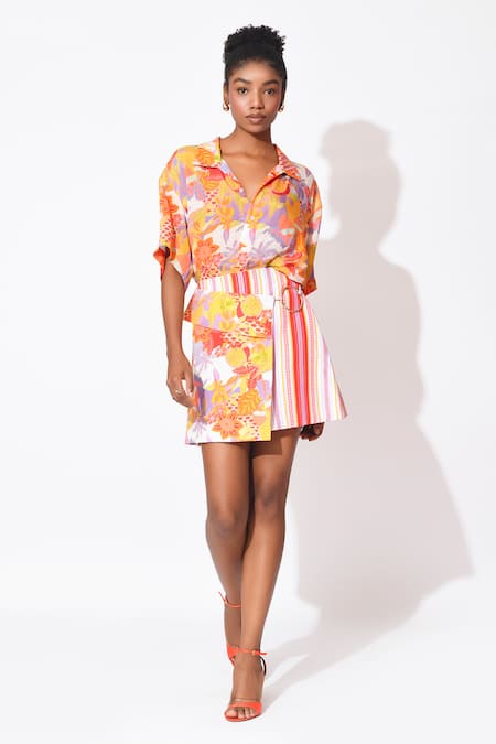 Rishi and Vibhuti Mini Duo Floral Printed Shirt With Skirt 