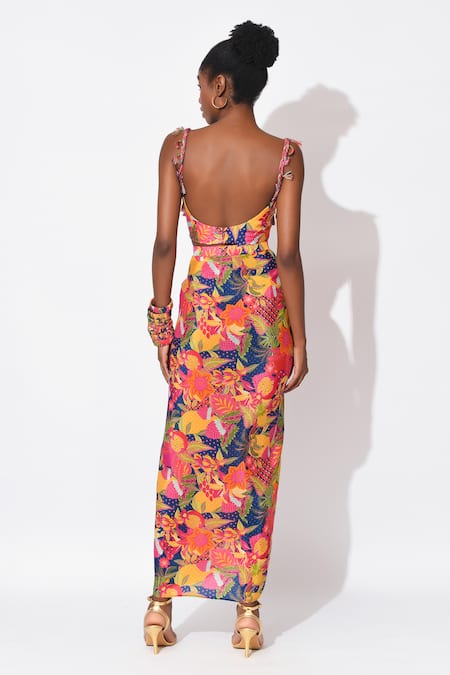 Rishi and Vibhuti Ecstasy Printed Bustier With Draped Skirt