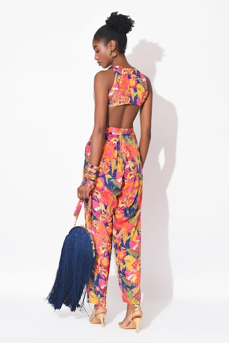 Rishi And Vibhuti Electric Blitz Embroidered Bustier With Printed Pant 