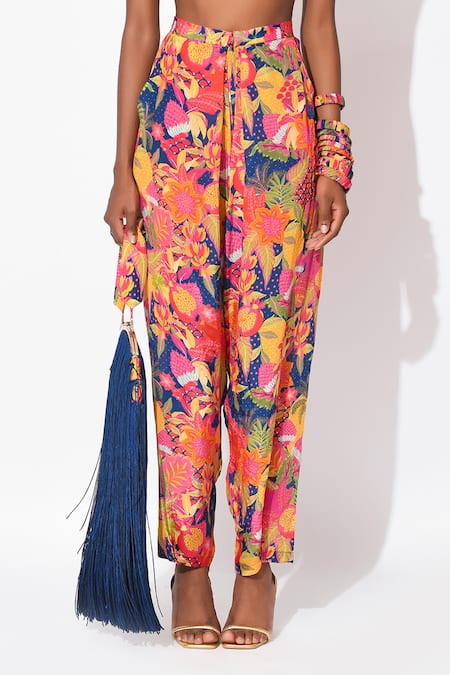 Shop_Rishi and Vibhuti_Multi Color Crepe Embroidery Round Electric Blitz Bustier With Printed Pant _Online_at_Aza_Fashions