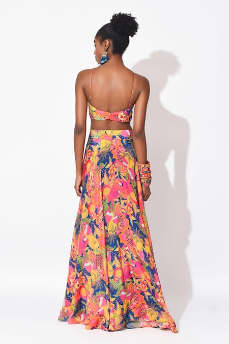 Shop_Rishi and Vibhuti_Multi Color Crepe, Organza Sequins, Electric Dream Floral Lehenga Set _at_Aza_Fashions