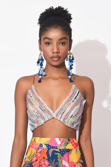 Rishi and Vibhuti_Multi Color Crepe, Organza Sequins, Electric Dream Floral Lehenga Set _Online_at_Aza_Fashions