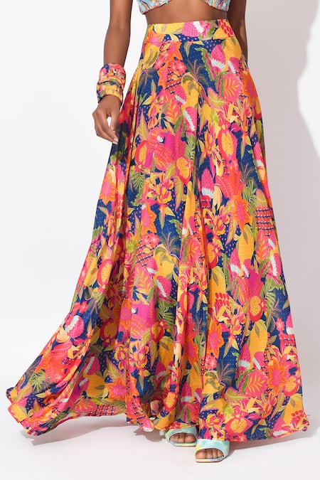 Buy_Rishi and Vibhuti_Multi Color Crepe, Organza Sequins, Electric Dream Floral Lehenga Set _Online_at_Aza_Fashions