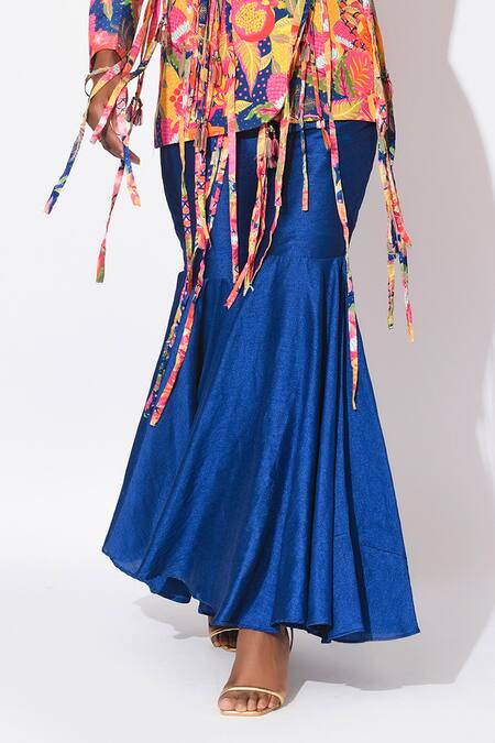 Buy_Rishi and Vibhuti_Multi Color Crepe, Silk Ocean Array Floral Printed Jacket With Gharara Pant _Online_at_Aza_Fashions