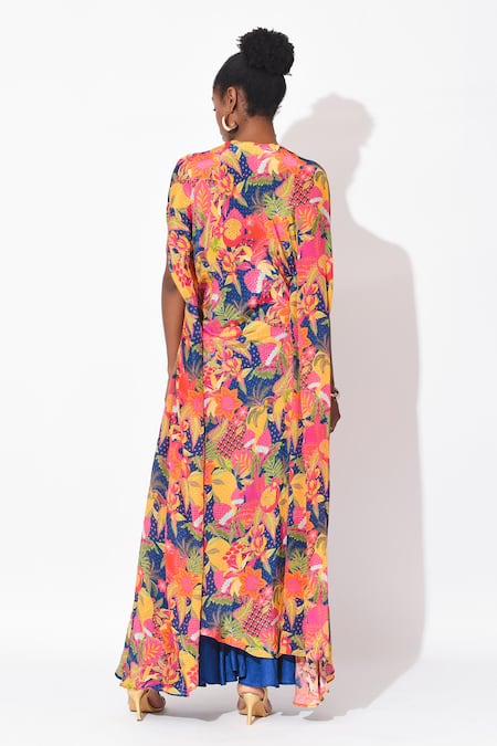 Rishi and Vibhuti Cross Overlay Printed Top With Skirt