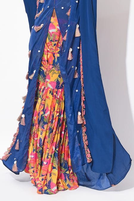 Shop_Rishi and Vibhuti_Multi Color Organza, Crepe Tassels, Fervent Embellished Kaftan With Pant _Online_at_Aza_Fashions