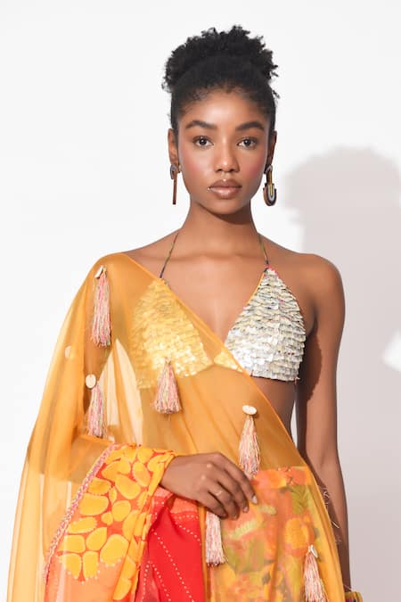 Buy_Rishi and Vibhuti_Multi Color Crepe, Organza Sequins, Spectrum Hand Embroidered Lehenga Set _Online_at_Aza_Fashions