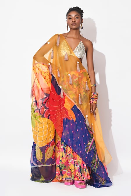 Shop_Rishi and Vibhuti_Multi Color Crepe, Organza Sequins, Spectrum Hand Embroidered Lehenga Set _Online_at_Aza_Fashions