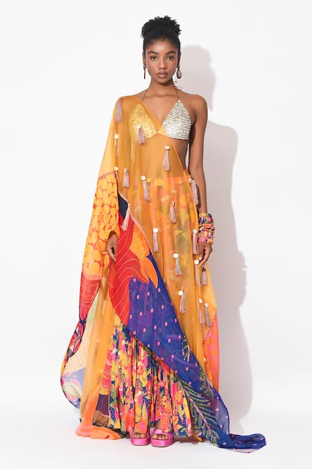 Rishi and Vibhuti_Multi Color Crepe, Organza Sequins, Spectrum Hand Embroidered Lehenga Set _at_Aza_Fashions