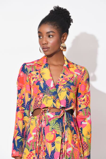 Rishi and Vibhuti Multi Color Crepe Collared Mystic Muse Floral Printed Blazer Dress Online at Aza Fashions Rishi and Vibhuti_Multi Color Crepe Collared Mystic Muse Floral Printed Blazer Dress _Online_at_Aza_Fashions
