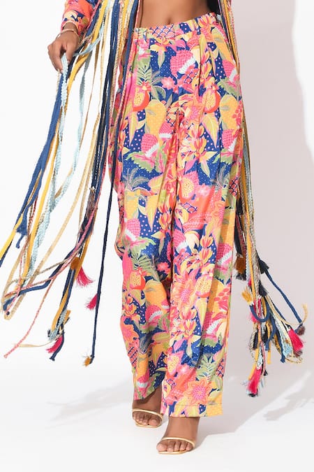 Rishi and Vibhuti Multi Color Crepe Fringe V-neck, Collared Confetti Sizzle Embellished Pant Set at Aza Fashions Rishi and Vibhuti_Multi Color Crepe Fringe V-neck, Collared Confetti Sizzle Embellished Pant Set _at_Aza_Fashions