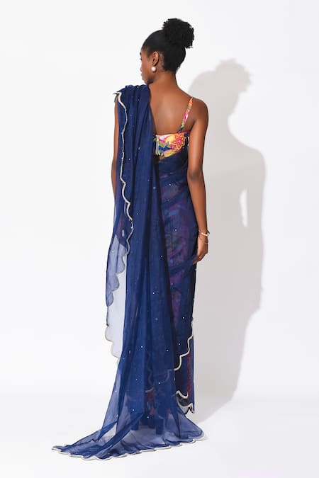 Rishi and Vibhuti Starry Shoreline Embellished Corset With Saree 