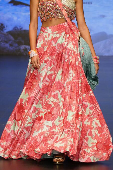 Rishi and Vibhuti_Pink Crepe Embroidery, Fringe, Sequins Romantic Waves Hand Lehenga With Blouse _Online_at_Aza_Fashions