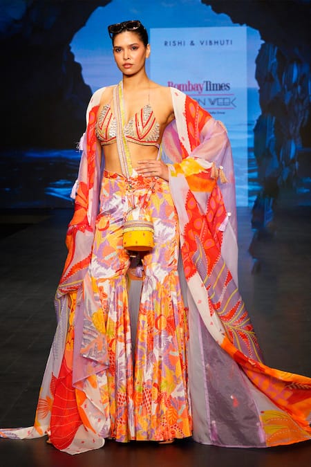 Rishi and Vibhuti Sunset Charm Hand Embroidered Cape Pant Set 