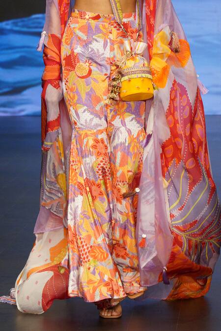 Buy Rishi and Vibhuti Multi Color Organza, Crepe Embroidery Halter Sunset Charm Hand Cape Pant Set Online at Aza Fashions Buy_Rishi and Vibhuti_Multi Color Organza, Crepe Embroidery Halter Sunset Charm Hand Cape Pant Set _Online_at_Aza_Fashions