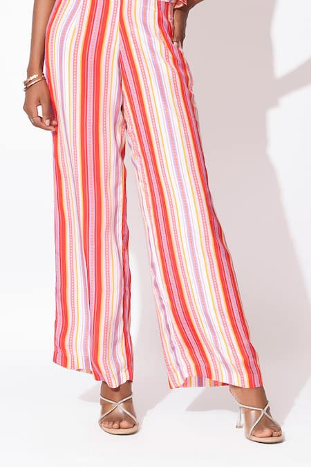 Shop_Rishi and Vibhuti_Orange Crepe Cut Work, Embroidery Halter Neck Sway Symphony 2 Pant With Top _Online_at_Aza_Fashions