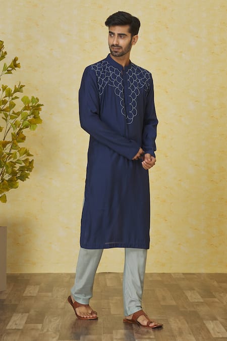 Buy Priyanka Haralalka Blue Silk Embroidery Yoke Kurta Set Online at Aza Fashions Buy_Priyanka Haralalka_Blue Silk Embroidery Yoke Kurta Set _Online_at_Aza_Fashions
