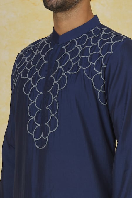 Shop Priyanka Haralalka Blue Silk Embroidery Yoke Kurta Set Online at Aza Fashions Shop_Priyanka Haralalka_Blue Silk Embroidery Yoke Kurta Set _Online_at_Aza_Fashions