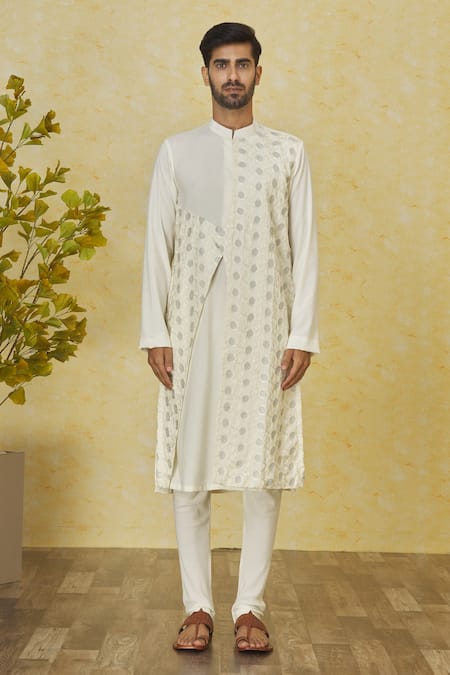 Priyanka Haralalka Ivory Cotton, Kota Doria Embroidery Asymmetric Panelled Kurta Set Online at Aza Fashions Priyanka Haralalka_Ivory Cotton, Kota Doria Embroidery Asymmetric Panelled Kurta Set _Online_at_Aza_Fashions