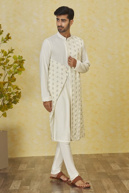 Buy Priyanka Haralalka Ivory Cotton, Kota Doria Embroidery Asymmetric Panelled Kurta Set Online at Aza Fashions Buy_Priyanka Haralalka_Ivory Cotton, Kota Doria Embroidery Asymmetric Panelled Kurta Set _Online_at_Aza_Fashions