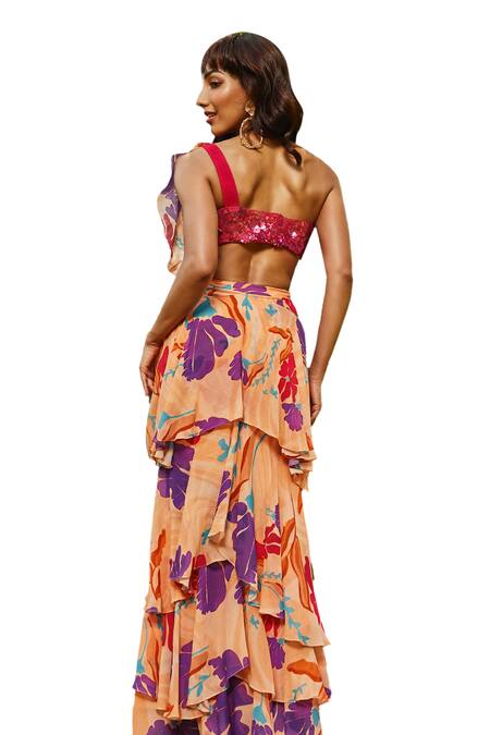 Buy Babita Malkani Pink Tulle Sequins, Beads One Shoulder Hand Embroidered Bralette Buy_Babita Malkani_Pink Tulle Sequins, Beads One Shoulder Hand Embroidered Bralette